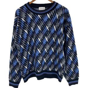 Vintage Protege 90's Chunky Knit Pullover Sweater Men's Size XL Funky Print Cozy